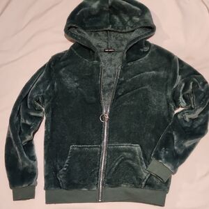 Free Haven | Green Velvet Zip-Up Hoodie sz XS